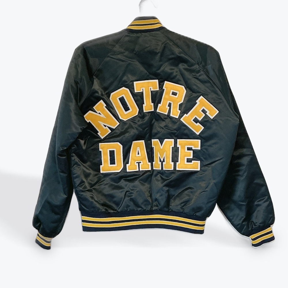 Vintage 80s Chalk Line Notre Dame Fighting Irish Satin Bomber Jacket USA Made L